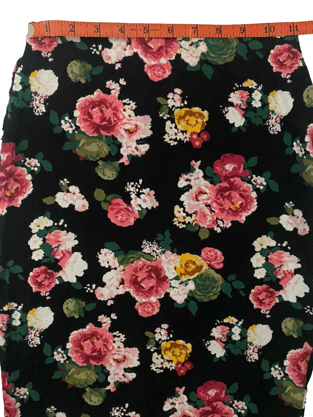 DNA couture Black Pencil Skirt with Pink & Yellow Rose Print - Picture 3 of 5